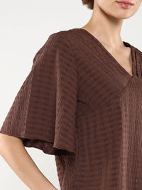 RAREISM Solid Self Design V-Neck Top