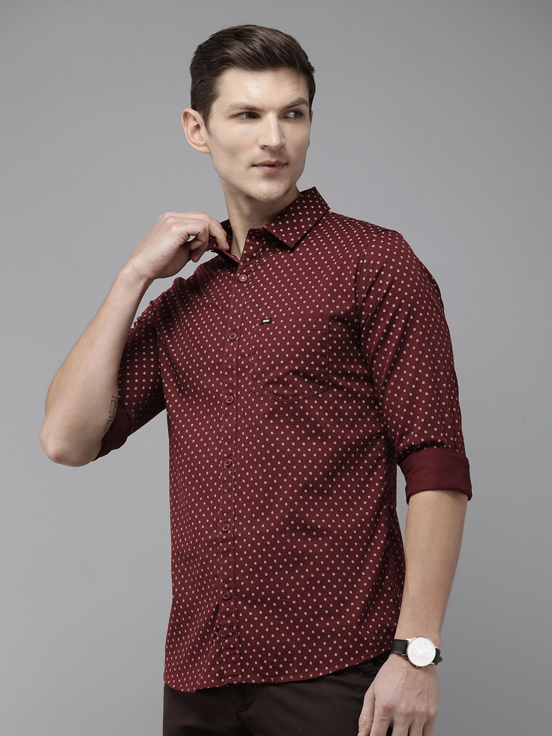 SPYKAR Pure Cotton Slim Fit Floral Opaque Printed Casual Shirt