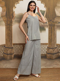 Vishudh Printed  Co Ord Set Tunic Outer Jacket  Top With Flared Trouser