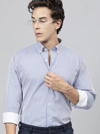 Hancock Standard Slim Fit Striped Button-Down Collar Pure Cotton Casual Shirt