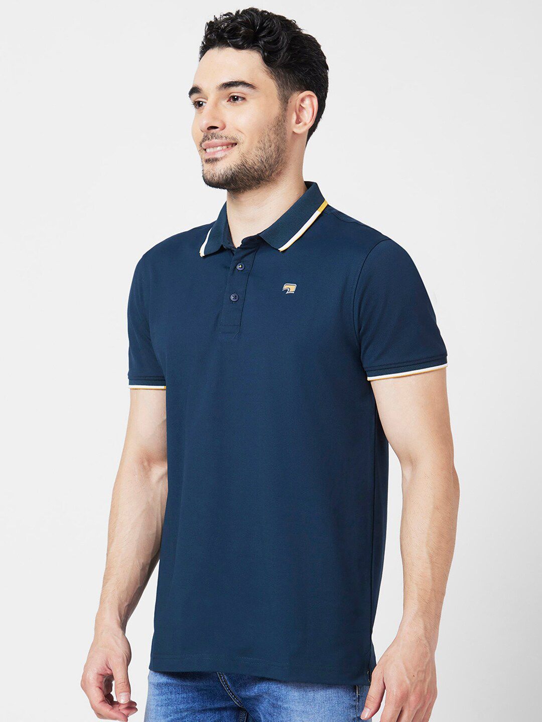 SPYKAR Polo Collar Slim Fit Indigo Cotton Casual T-Shirt