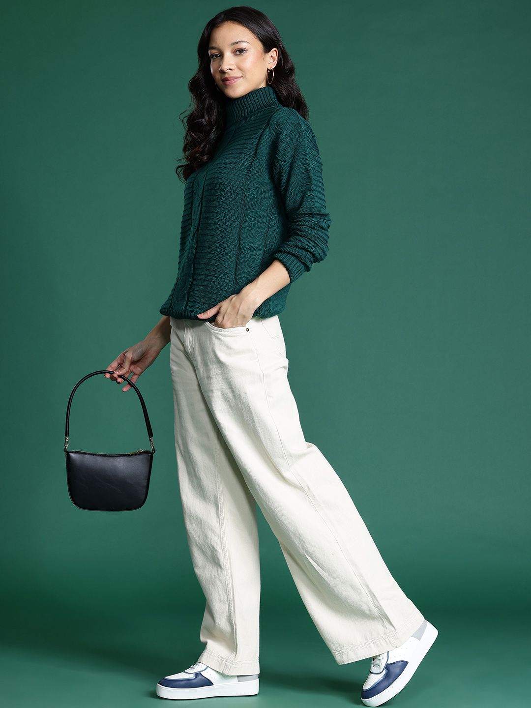 DressBerry Cable Knit Turtle Neck Pullover