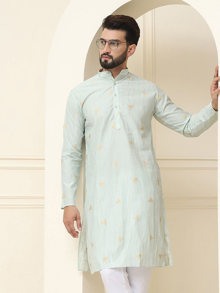 SOJANYA Kurta Lurus Tenunan Geometrik Kapas Sutera