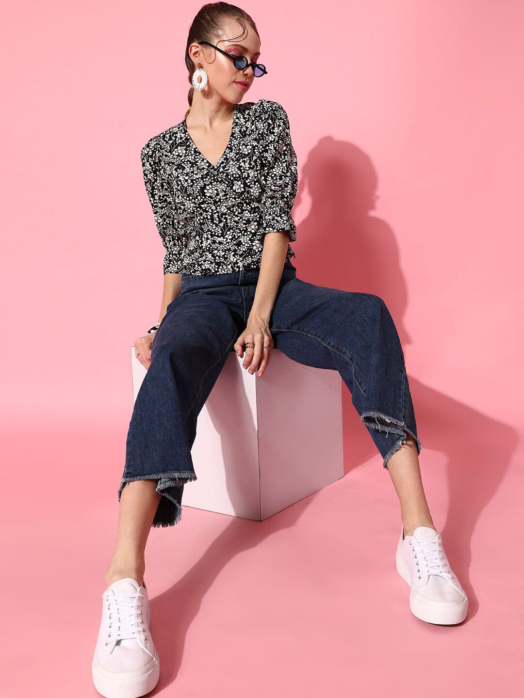 STREET 9 Navy Blue Floral Top