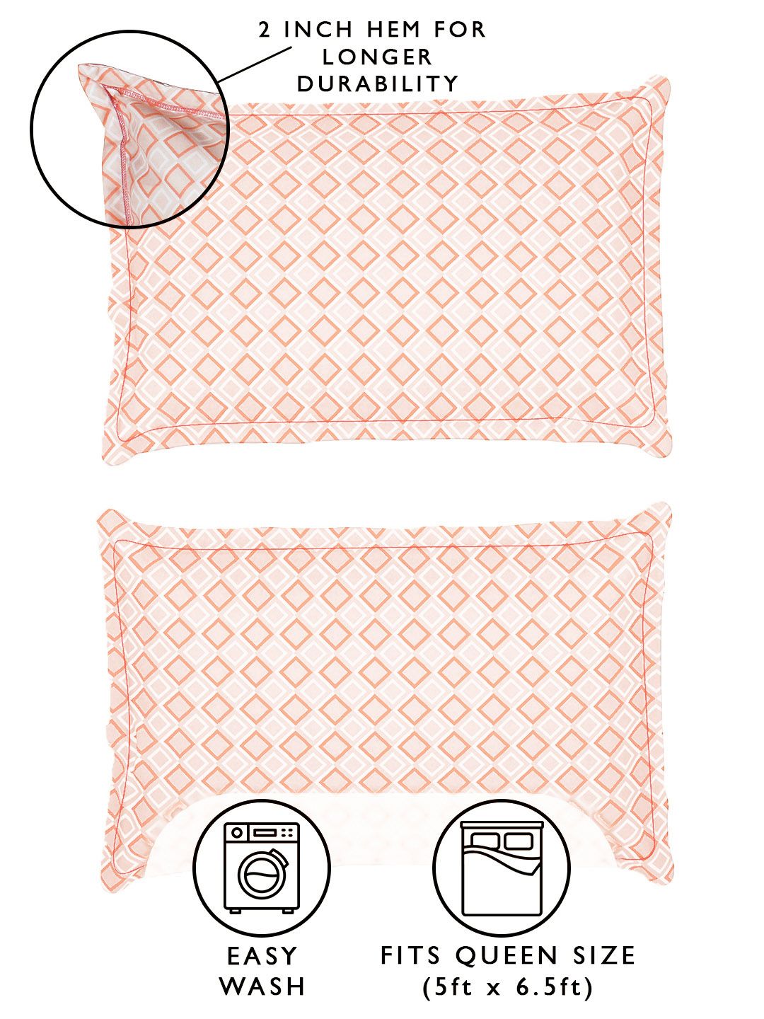 Story@home White & Peach-Coloured 180 TC Queen Bedsheet With 2 Pillow Covers