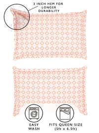 Story@home White & Peach-Coloured 180 TC Queen Bedsheet With 2 Pillow Covers
