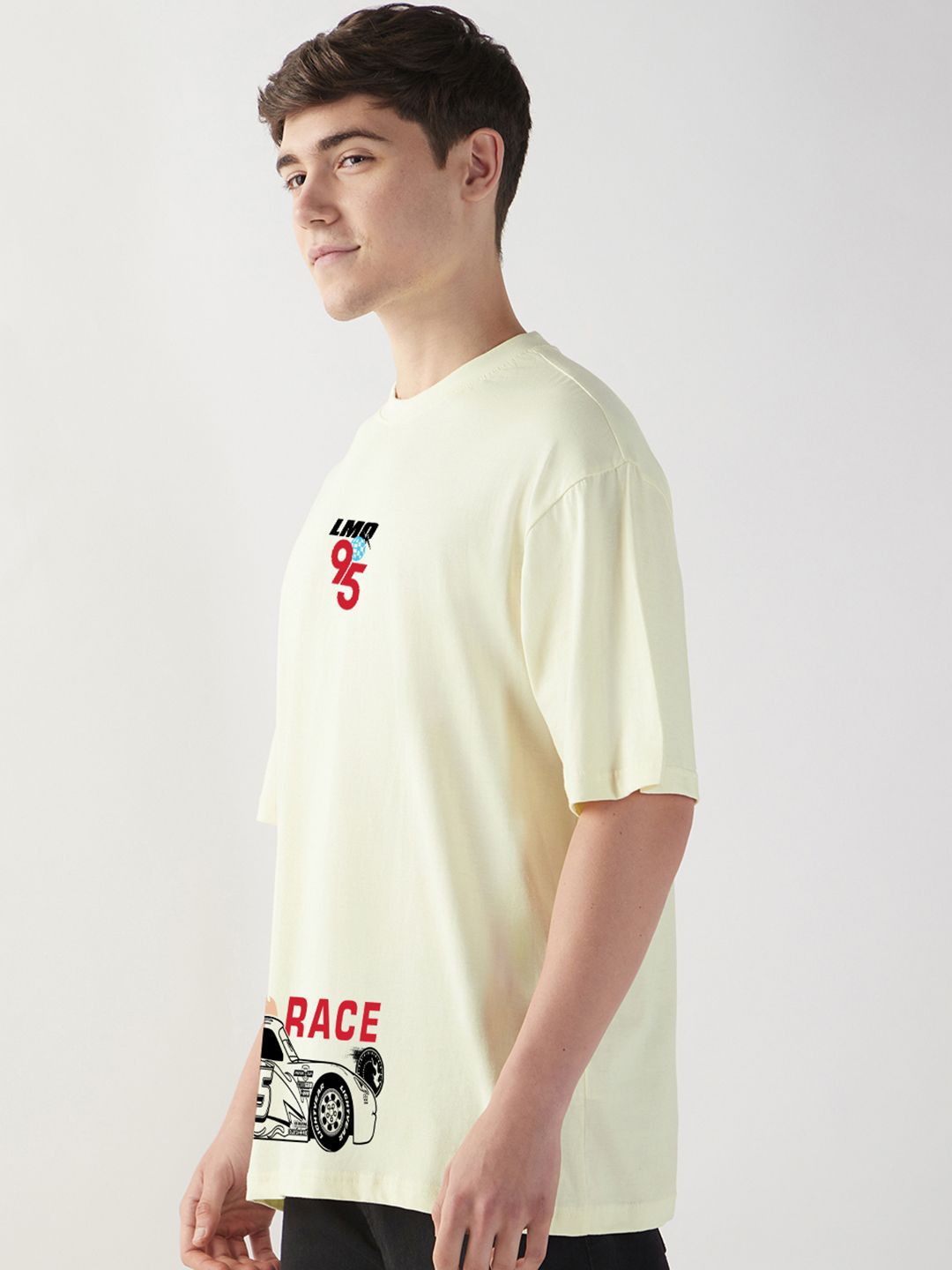 Bewakoof Men Cars Graphic Printed Round Neck Cotton Oversized T-shirt