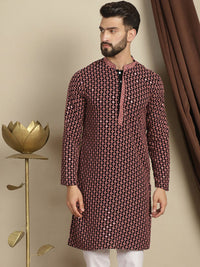 Anouk Kolar Mandarin Sulam Geometrik Labuci Kapas Kurta Lurus