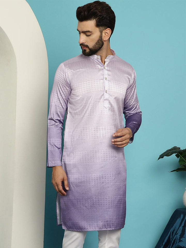 SOJANYA Embellished Sequinned Long Sleeves Straight Jacquard Cotton Silk Kurta