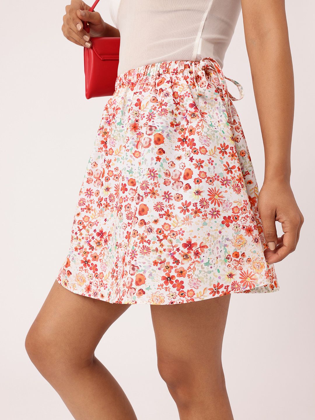 DressBerry Women Floral Printed Tie-Ups A-Line Mini Skirt