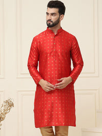 SOJANYA Men Maroon Woven Design Straight Kurta