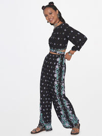 Global Desi Printed Crop Top With Trousers