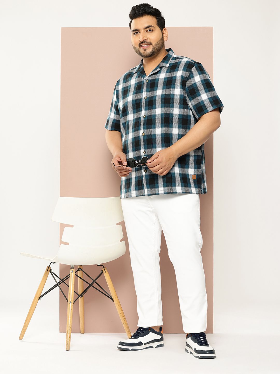 Thomas Scott Plus Size Windowpane Checks Casual Shirt