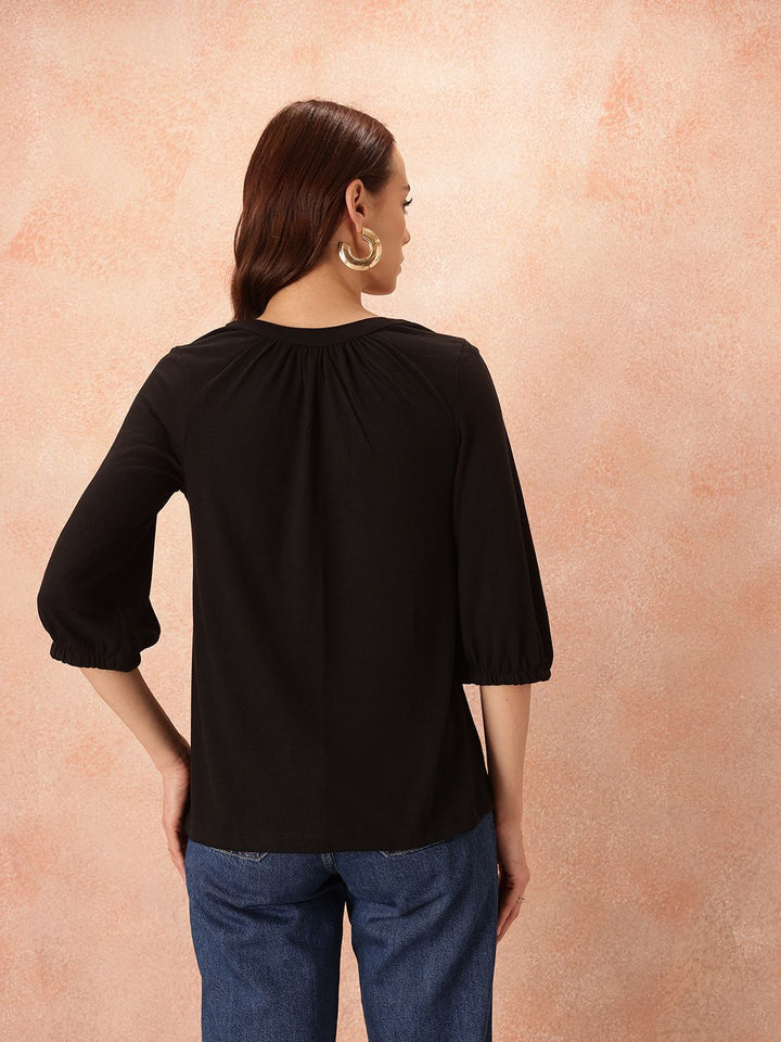 all about you Mandarin Collar Puff Sleeve Top