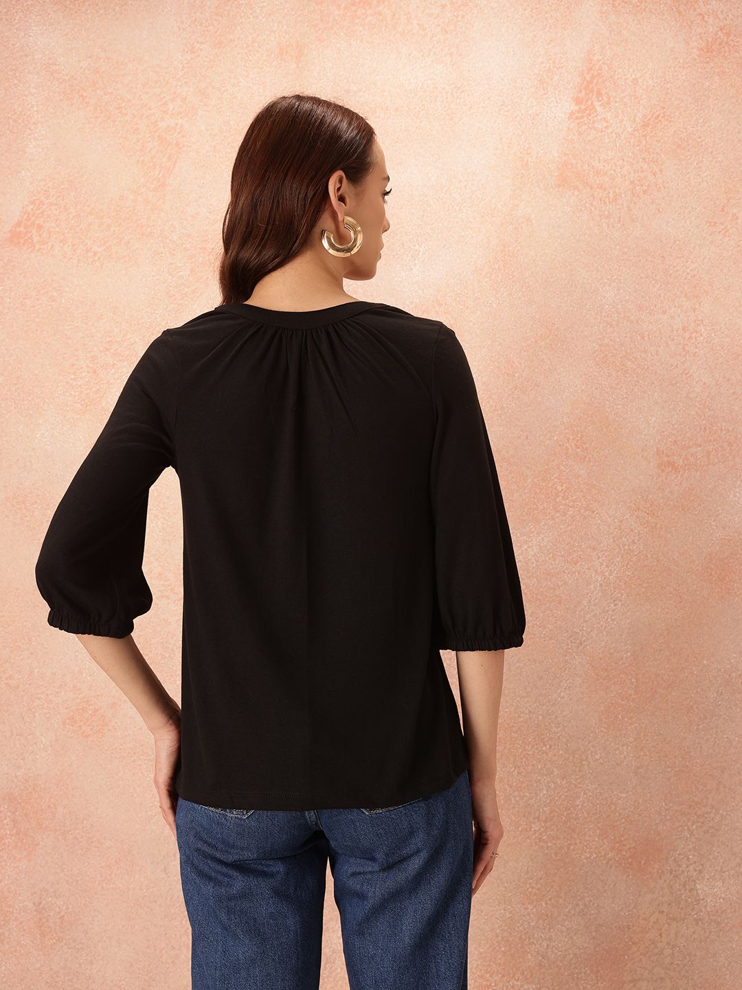 all about you Mandarin Collar Puff Sleeve Top