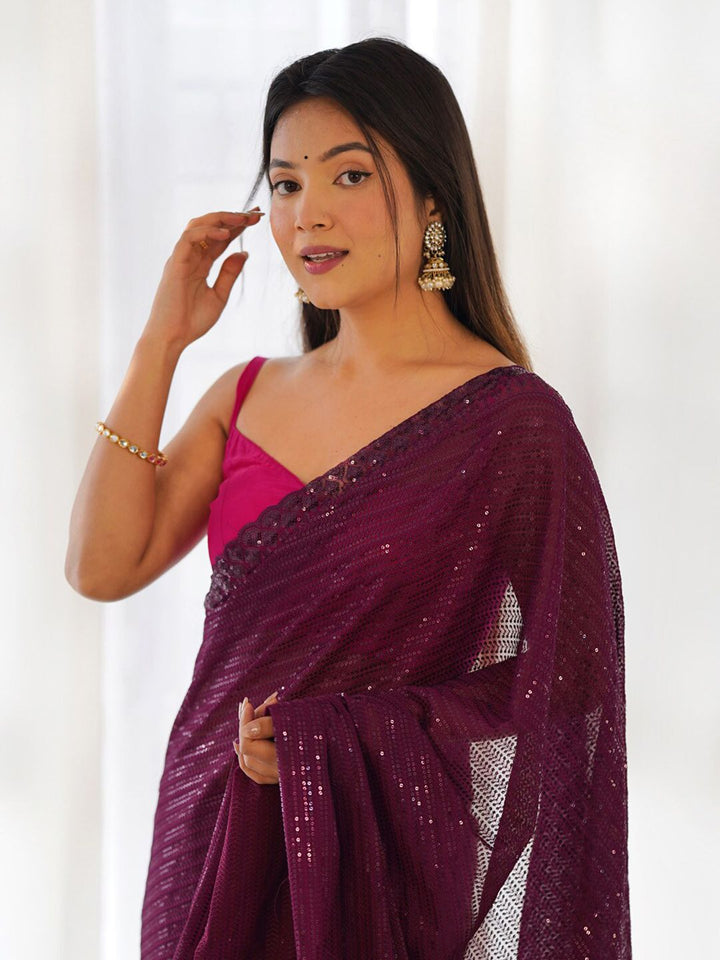 Saree mall Embellished Sequinned Poly Georgette Saree