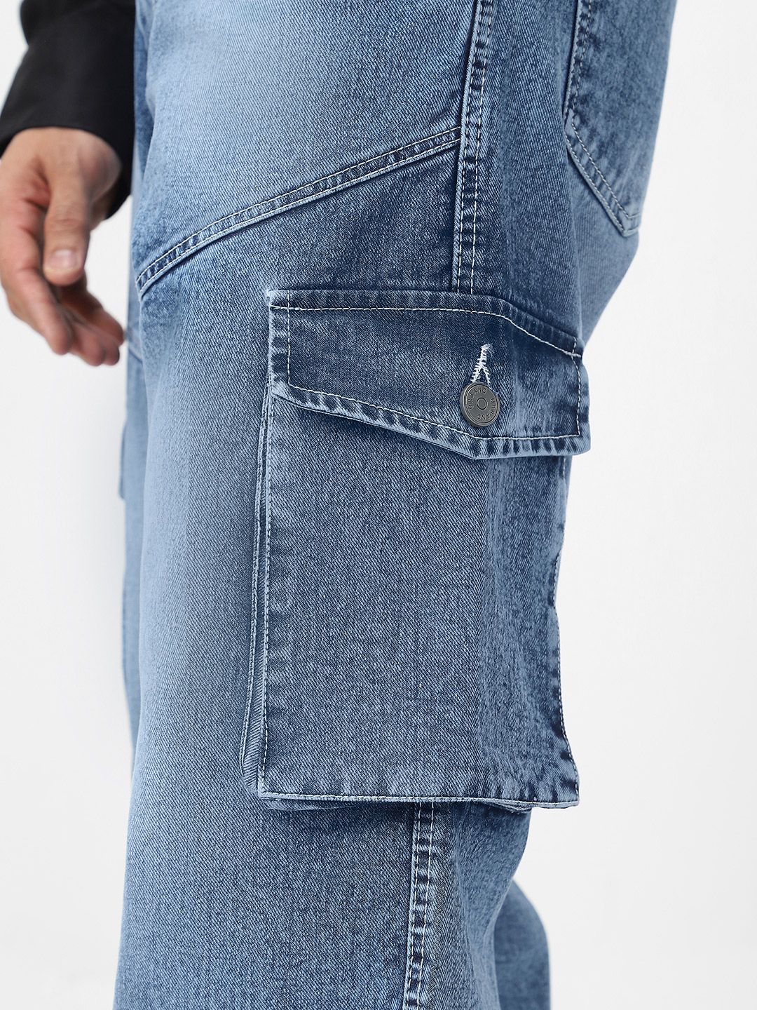 Urbano Fashion Men Loose Heavy Fade Loose Fit Cargo Jeans With 7 Pockets Non-Stretchable