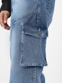 Urbano Fashion Men Loose Heavy Fade Loose Fit Cargo Jeans With 7 Pockets Non-Stretchable