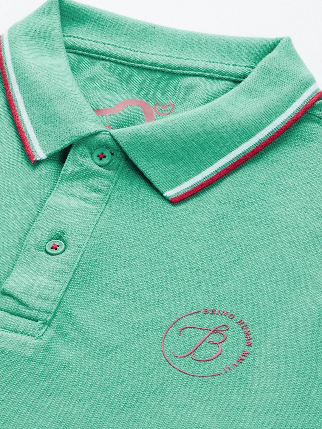 Being Human Men Sea Green Polo Collar Pure Cotton Slim Fit T-shirt With Brand Logo Print