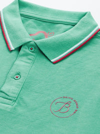 Being Human Men Sea Green Polo Collar Pure Cotton Slim Fit T-shirt With Brand Logo Print