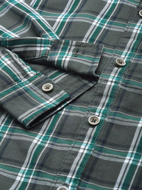 The Indian Garage Co Men Charcoal Grey & Green Checked Pure Cotton Casual Shirt