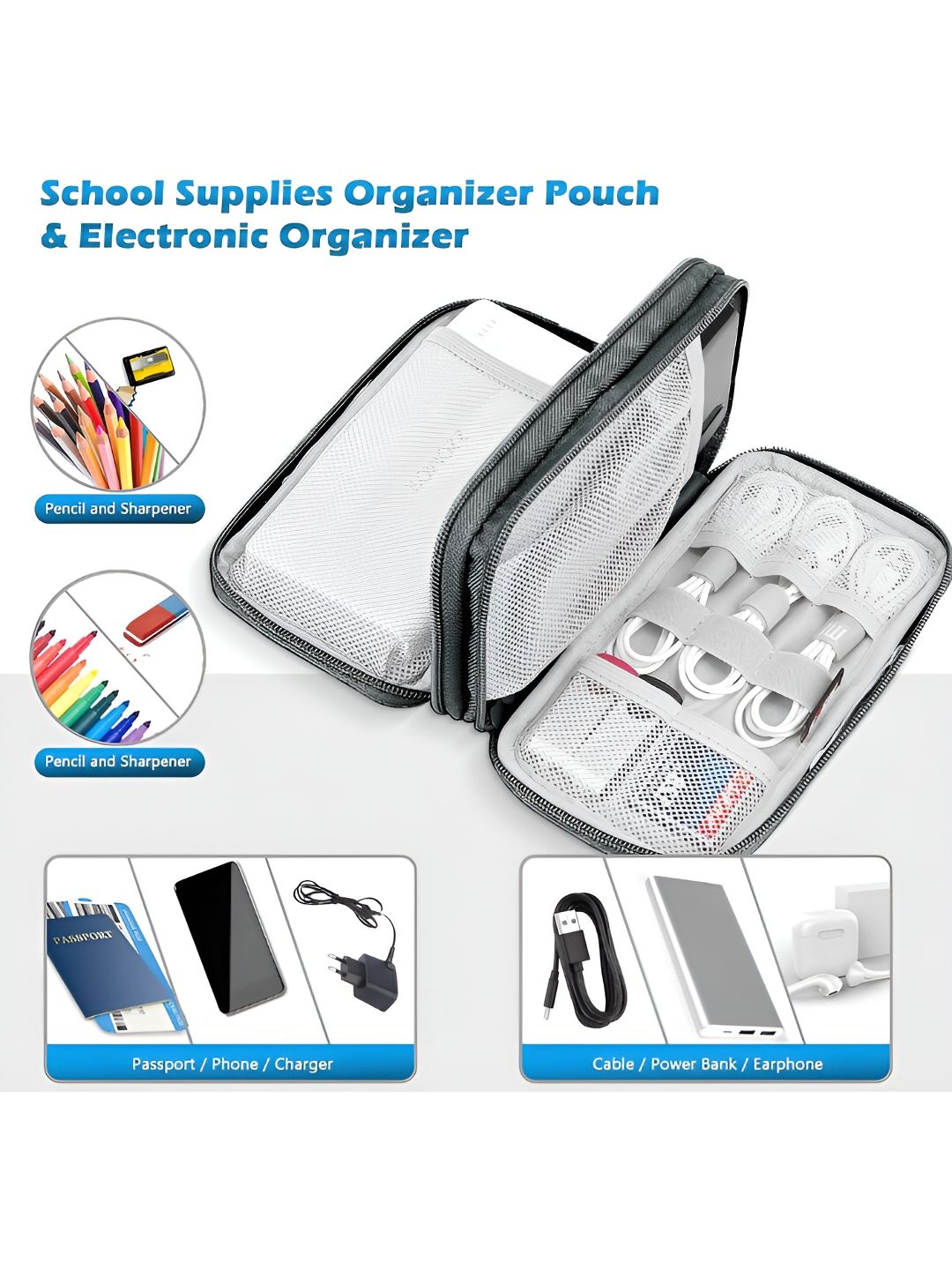 Cortina Grey Water Resistant Pouch Electronics Accessories Organisers