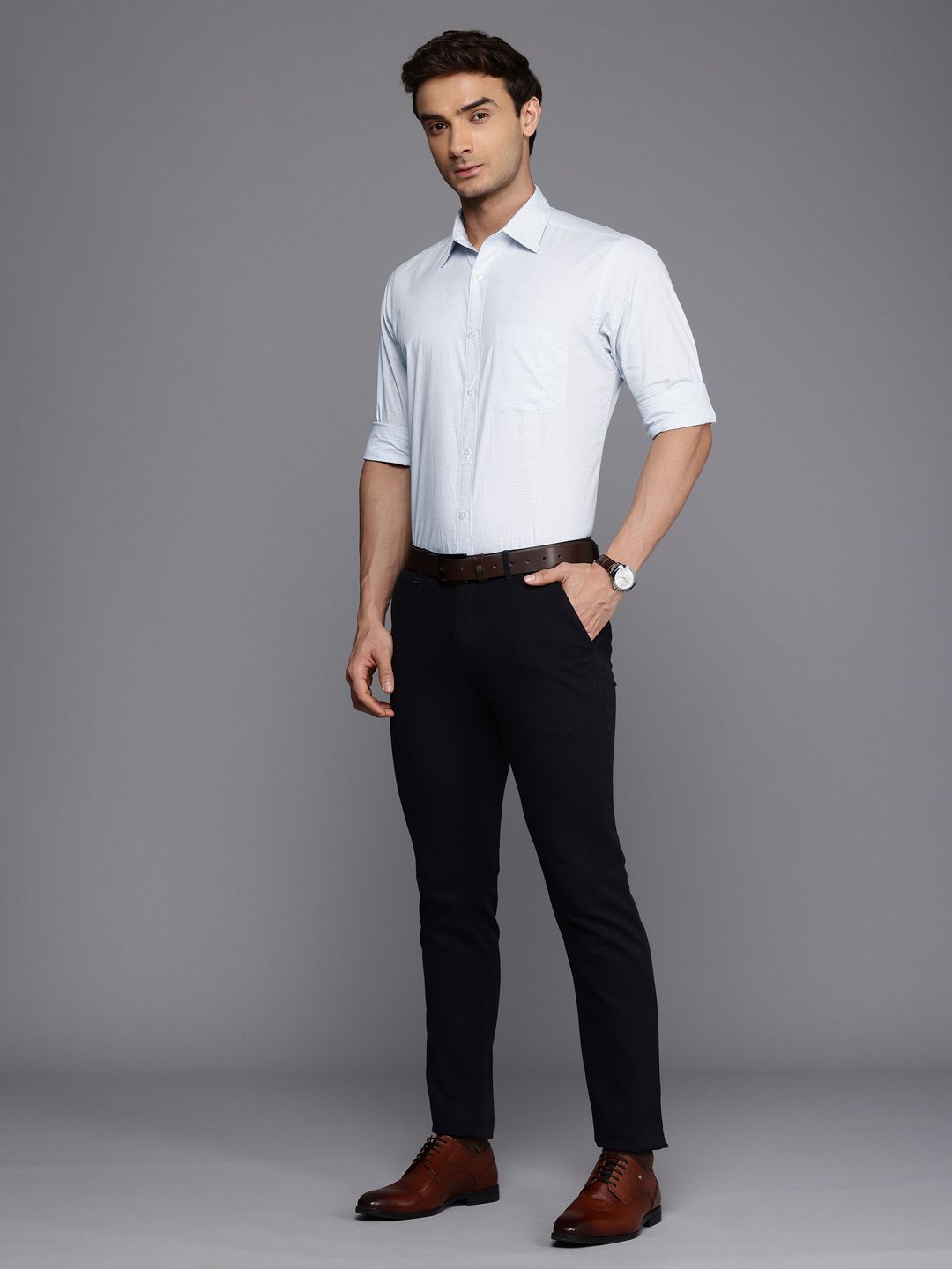 Raymond Pure Cotton Slim Fit Micro Checks Opaque Formal Shirt