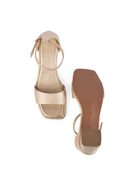 Lino Perros Women Gold Leather Block Heel Sandals