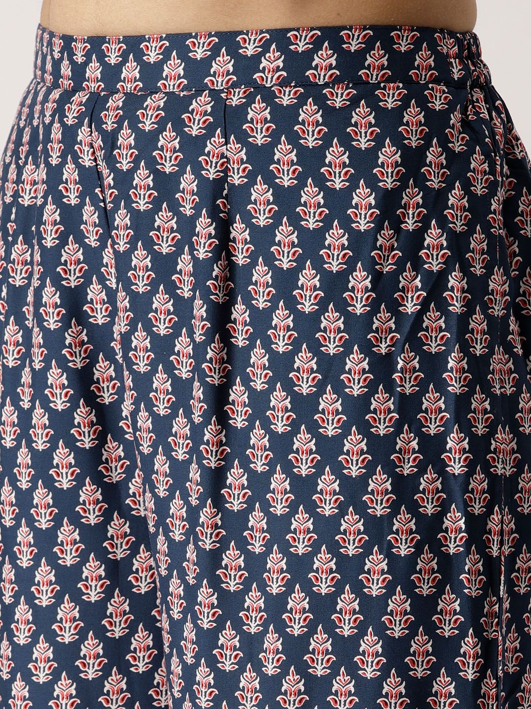 Libas Women Navy Blue & Beige Printed Kurta with Palazzos