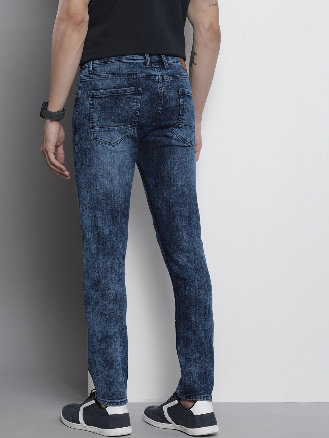 The Indian Garage Co Men Navy Blue Skinny Fit Heavy Fade Stretchable Jeans