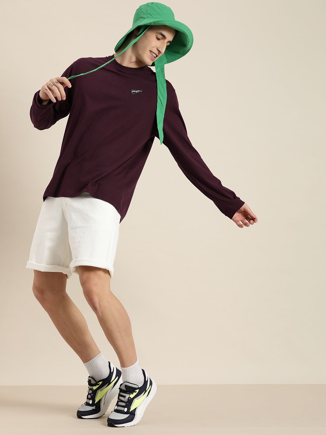 DILLINGER Men Burgundy Printed Cotton Oversized  T-shirt
