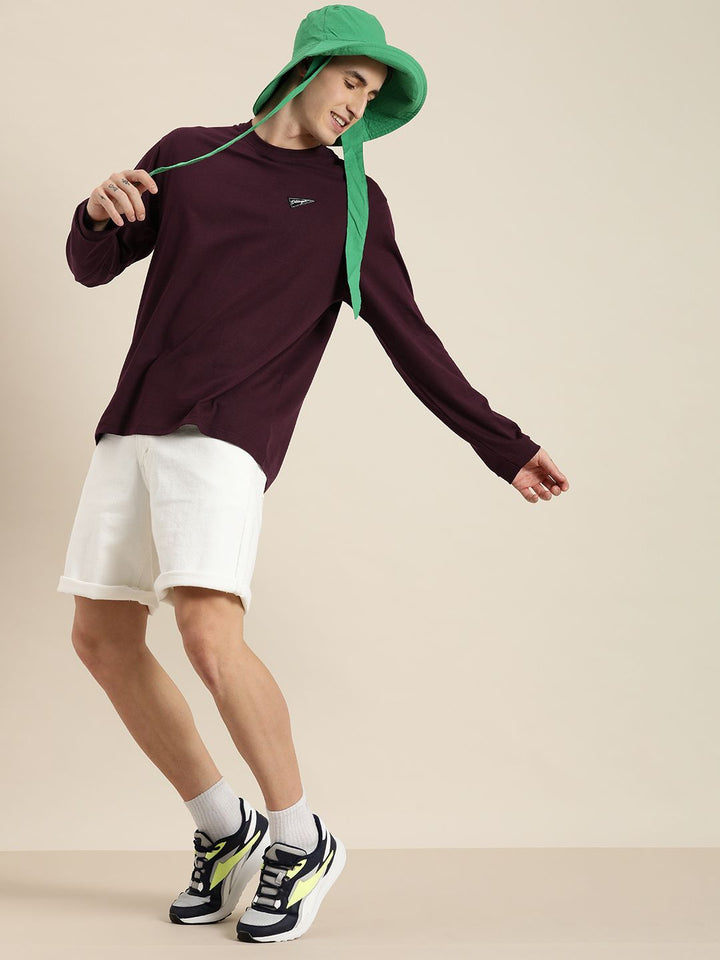 DILLINGER Men Burgundy Printed Cotton Oversized  T-shirt