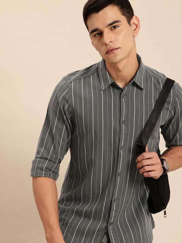 Being Human Pure Cotton Slim Fit Striped Casual Shirt