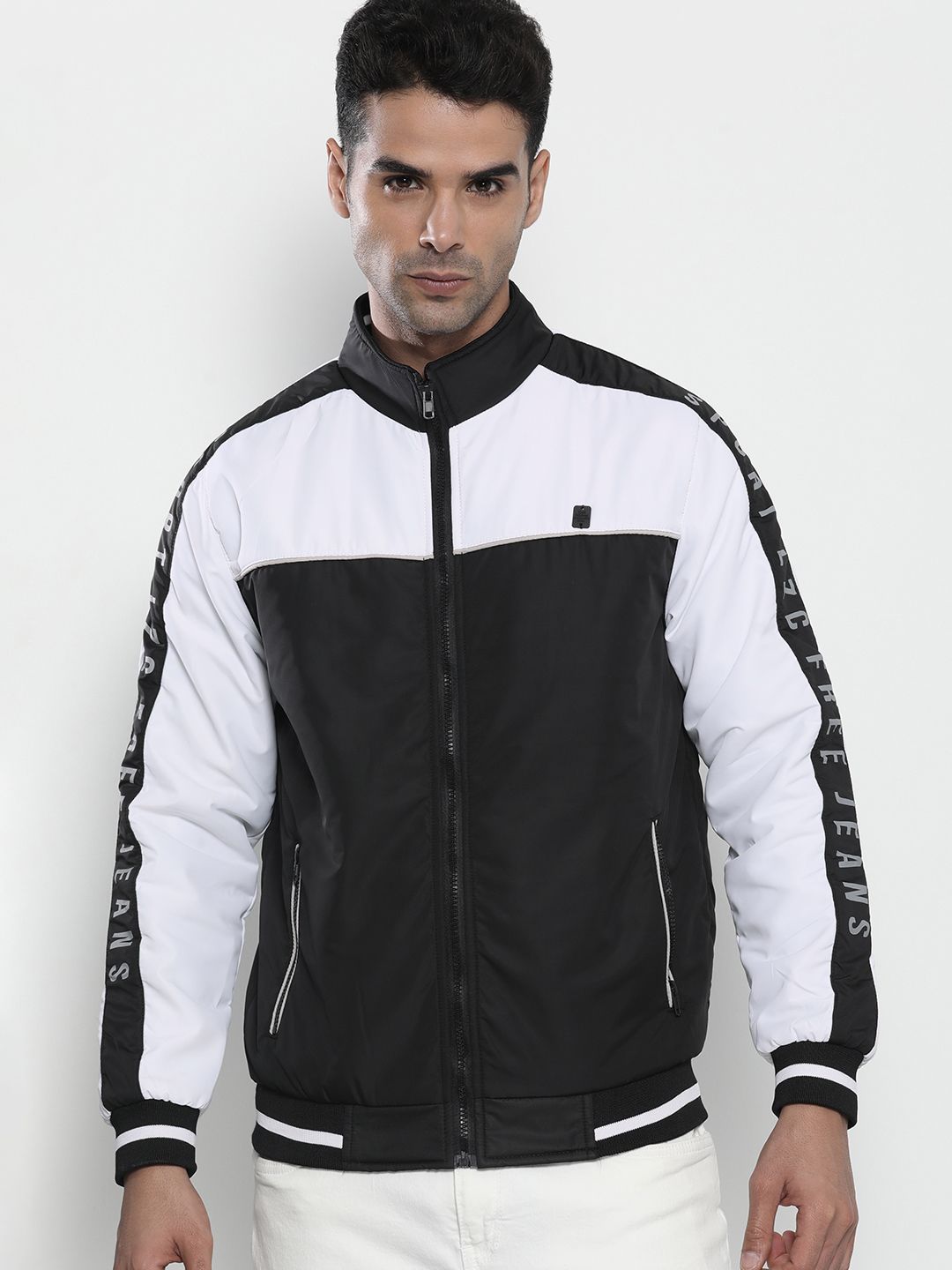 The Indian Garage Co Men Slim Fit Colourblock Zip-Front Bomber Jacket
