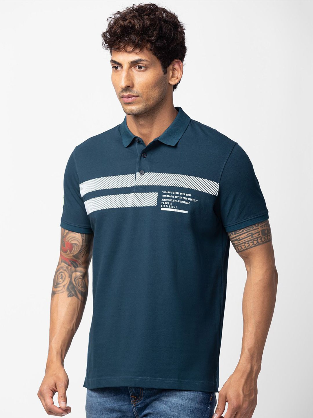SPYKAR Men Typography Printed Polo Collar Slim Fit T-shirt