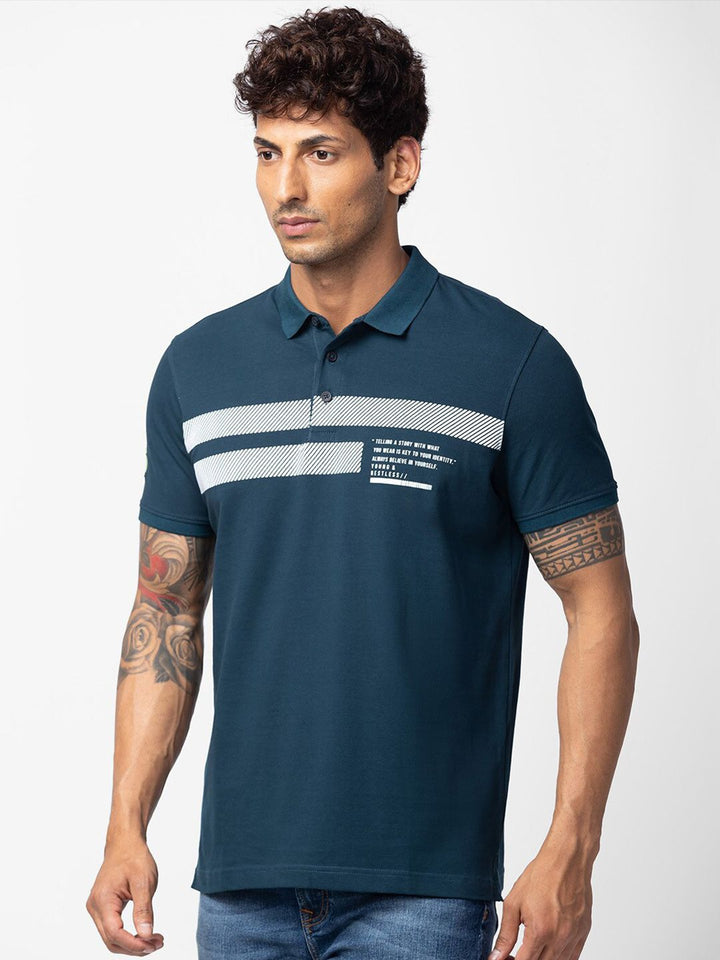SPYKAR Men Typography Printed Polo Collar Slim Fit T-shirt