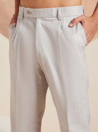 DENNISON Men Checked Smart Tapered Fit Easy Wash Pleated Formal Trousers