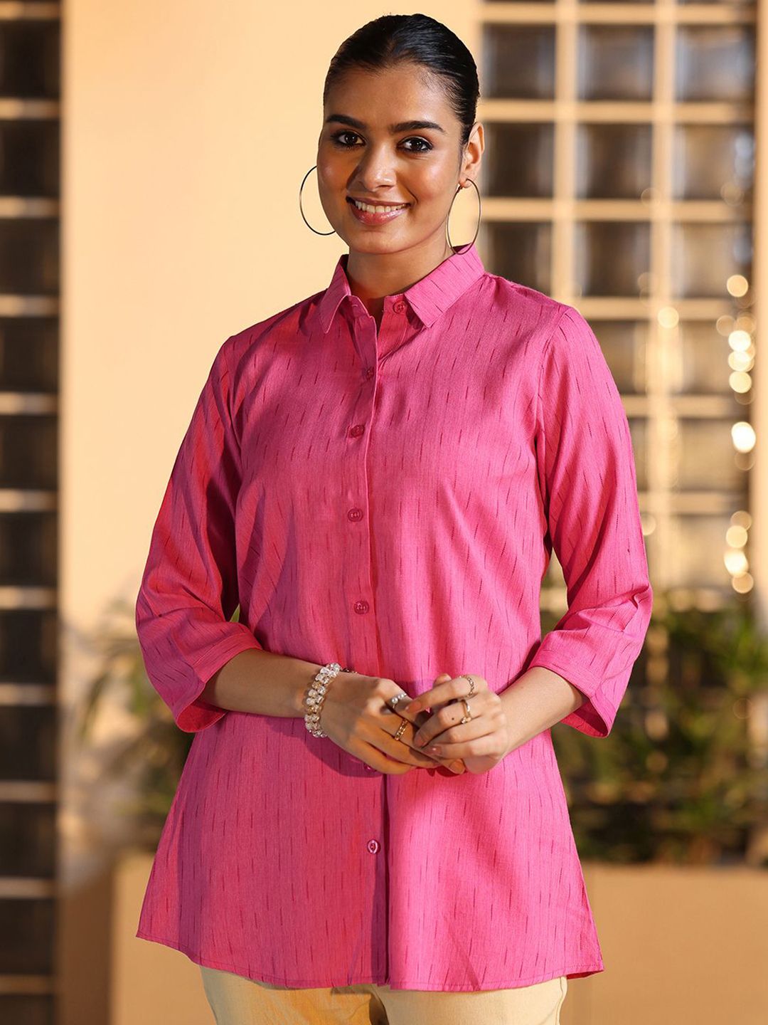 Libas Women Self Design Printed Shirt Collar Tunic