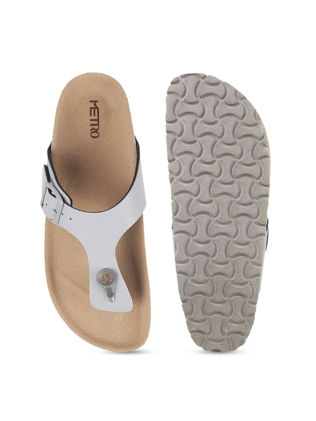 Metro Textured T-Strap Flats With Buckle Detail
