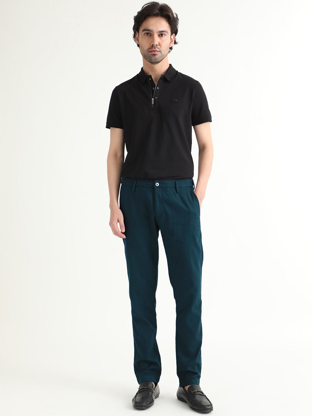 RARE RABBIT Cellular Mid Rise Cotton Slim Fit Trouser
