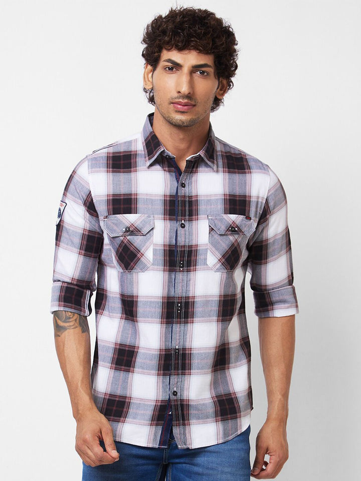 SPYKAR Spread Collar Long Sleeves Tartan Checks Cotton Casual Shirt
