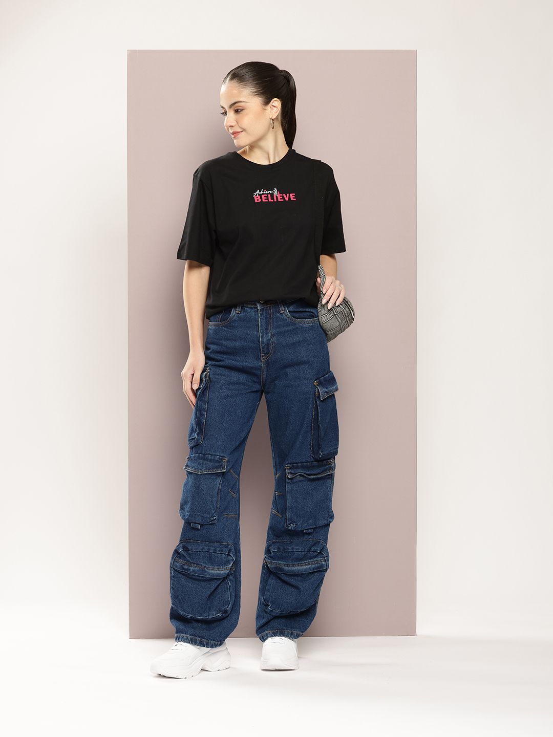 DILLINGER Women Typography Printed Embossed Oversized T-shirt