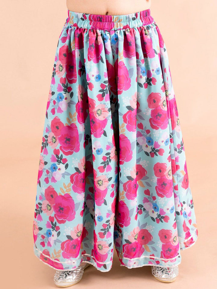 pspeaches Girls Floral Printed Angrakha Gotta Patti Kurti & Sharara With Dupatta