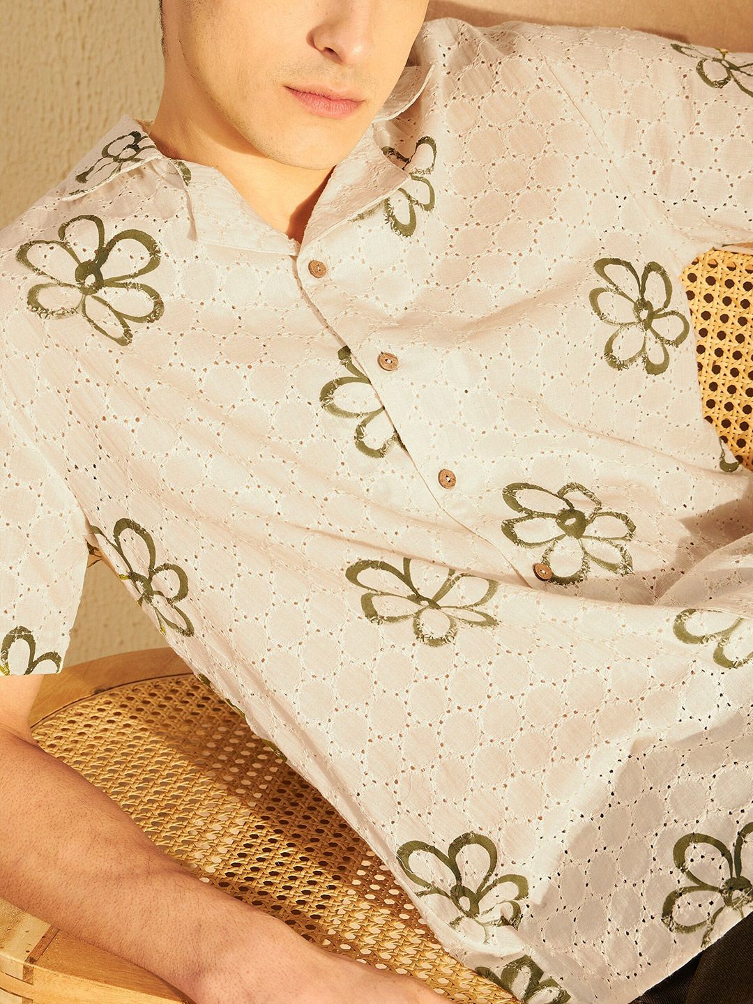 DENNISON Smart Floral Printed Schiffi Casual Oversized Cotton Shirt