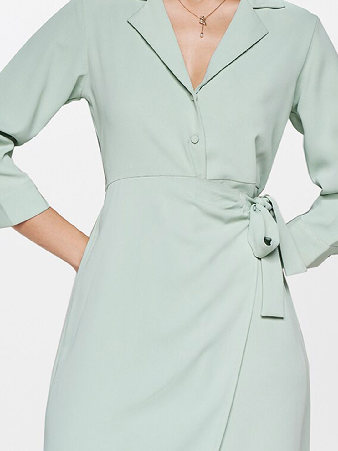 AND Lapel Collar Tie-Ups Wrap Mini Dress