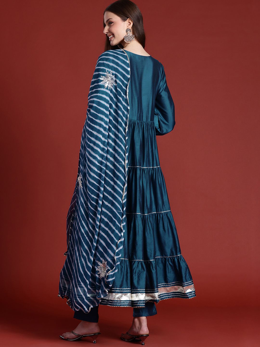 Anouk Tiered Gotta Patti Detail Anarkali Kurta with Trousers & Dupatta