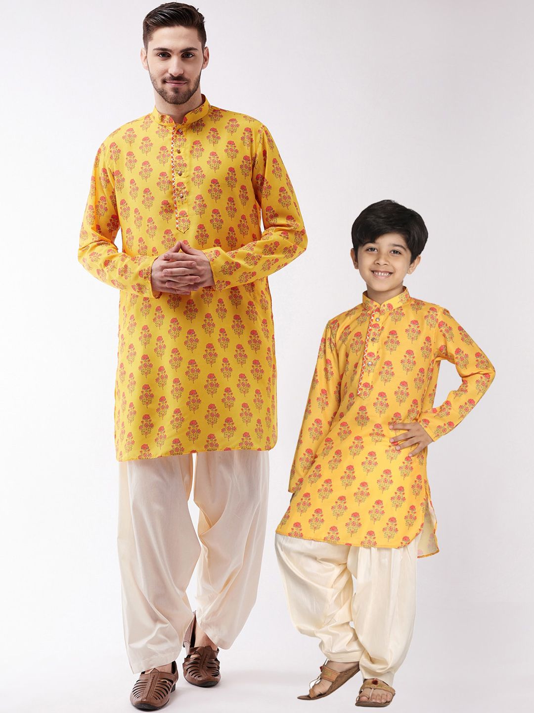 VASTRAMAY Boys Mustard Yellow Ethnic Motifs Printed Gotta Patti Kurta with Salwar