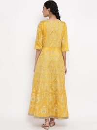 W Women Yellow Floral Printed Keyhole Neck Maxi Dress
