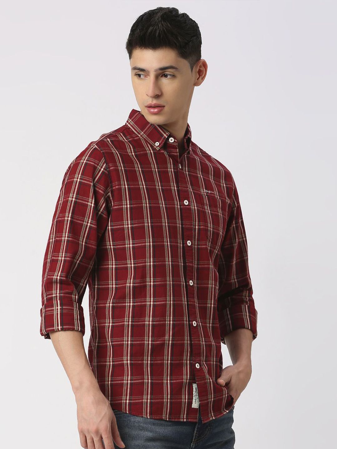 Being Human Men Slim Fit Button-Down Collar Tartan Checks Opaque Checked Casual Shirt