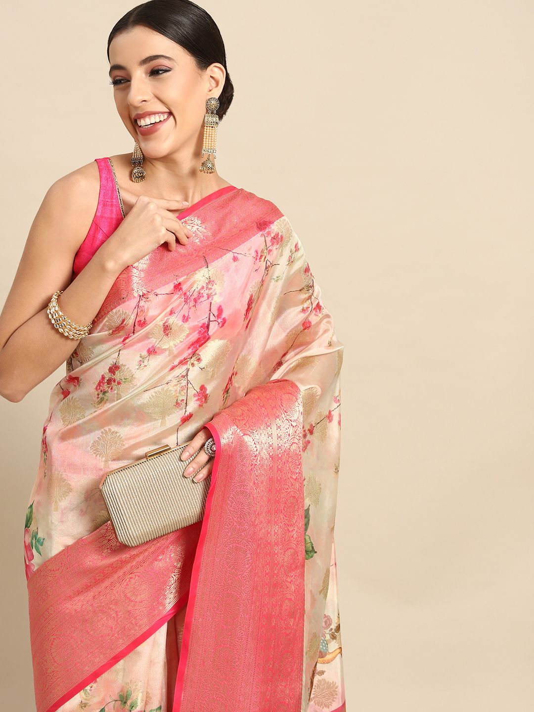 Silk Land Woven Kalamkari Art Silk Chanderi Digital Print Saree